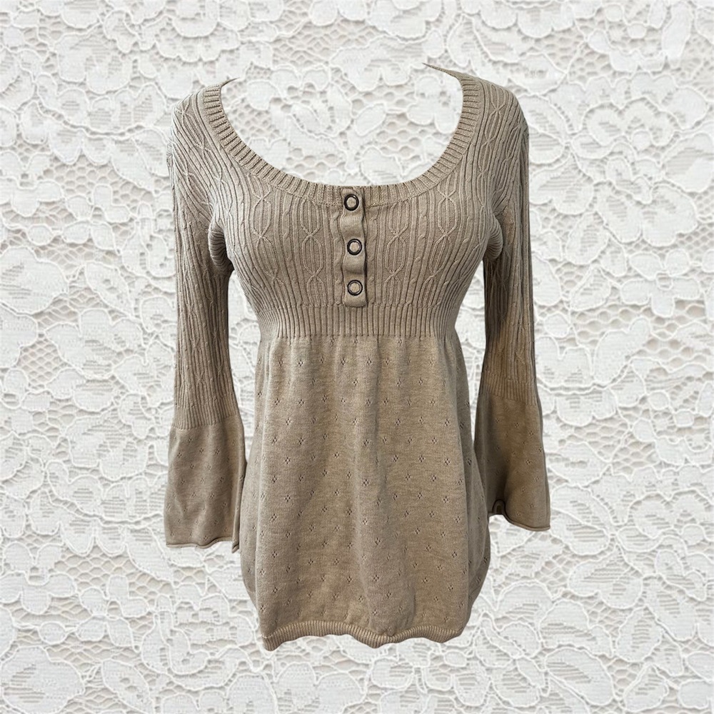vintage dkny bell sleeve babydoll sweater with henley buttons